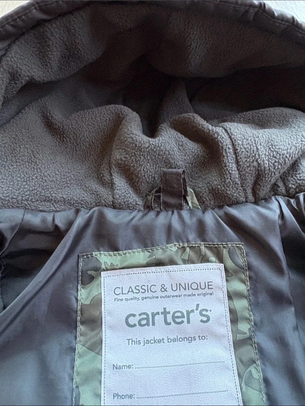 Carter's Green Camouflage Puffer Jacket with Hood